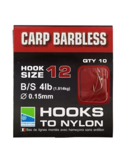 PRESTON BARBLESS CARP HOOKS TO NYLON